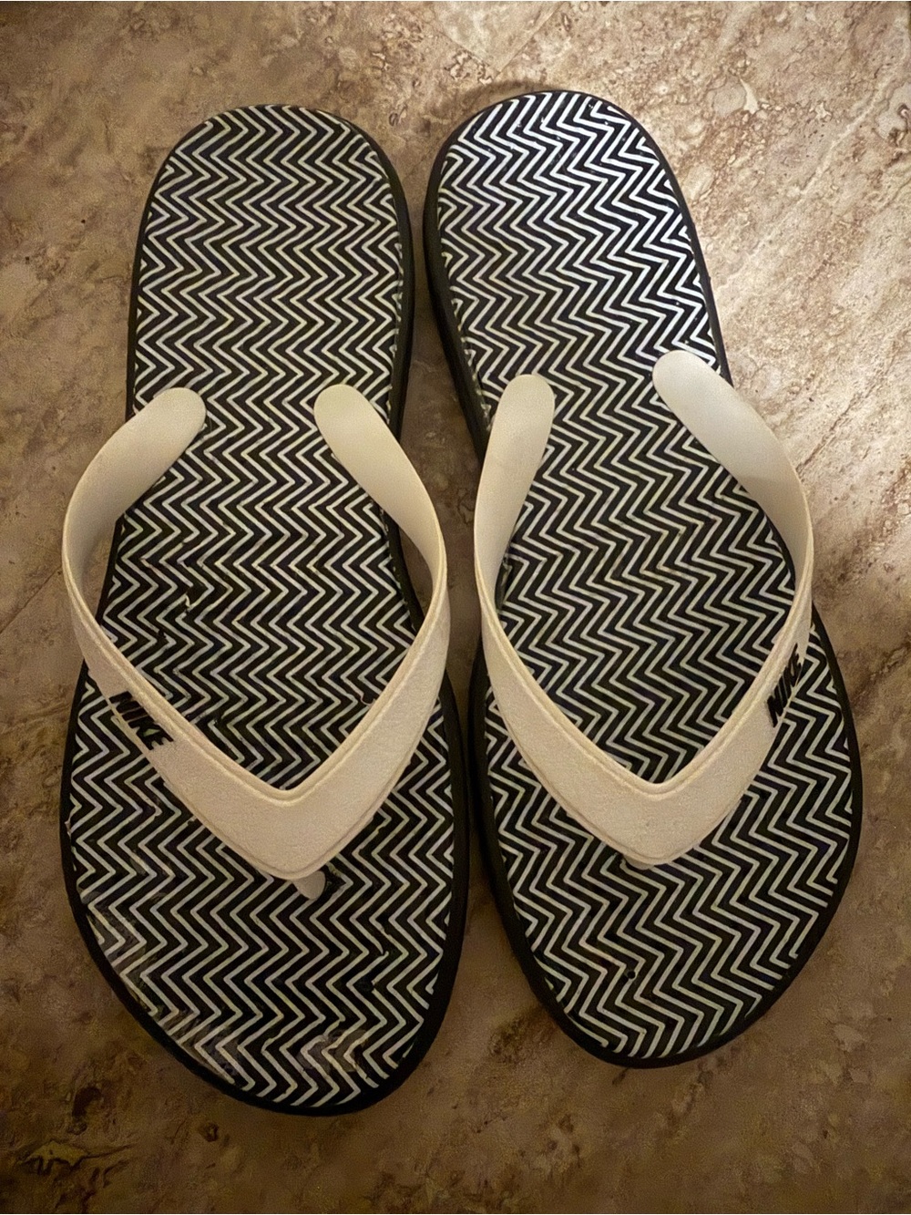 Nike Women’s Black & White Chevron Sandals with White Straps